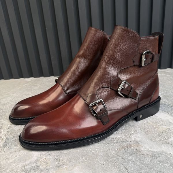 Boots Monk Strap Burgundy Patina Leather