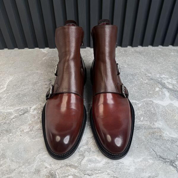 Boots Monk Strap Burgundy Patina Leather