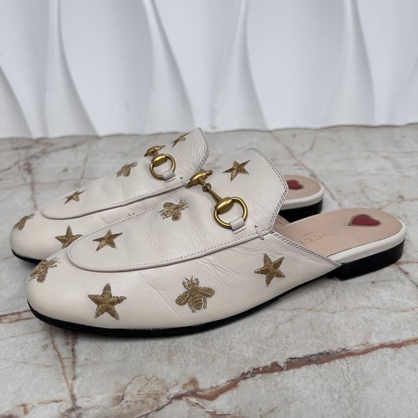 Gucci Princetown Horsebit Stars Bees Mule White Leather 3671 фото