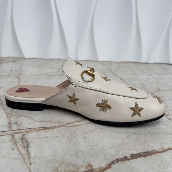 Gucci Princetown Horsebit Stars Bees Mule White Leather 3671 фото