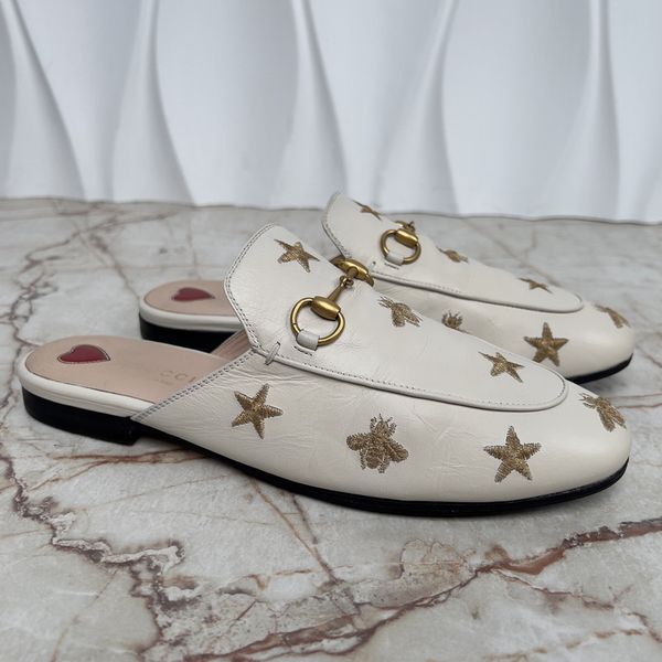 Gucci Princetown Horsebit Stars Bees Mule White Leather 3671 фото