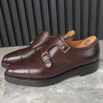 William Dress Shoes Monk Brown Leather Cap Toe
