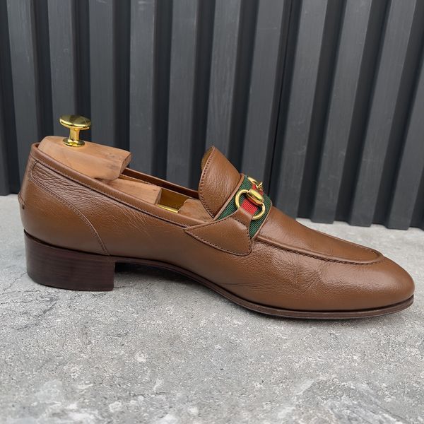Gucci Quentin Horsebit Web Loafers Black Leather 3968 фото