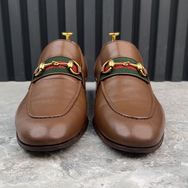 Gucci Quentin Horsebit Web Loafers Black Leather 3968 фото
