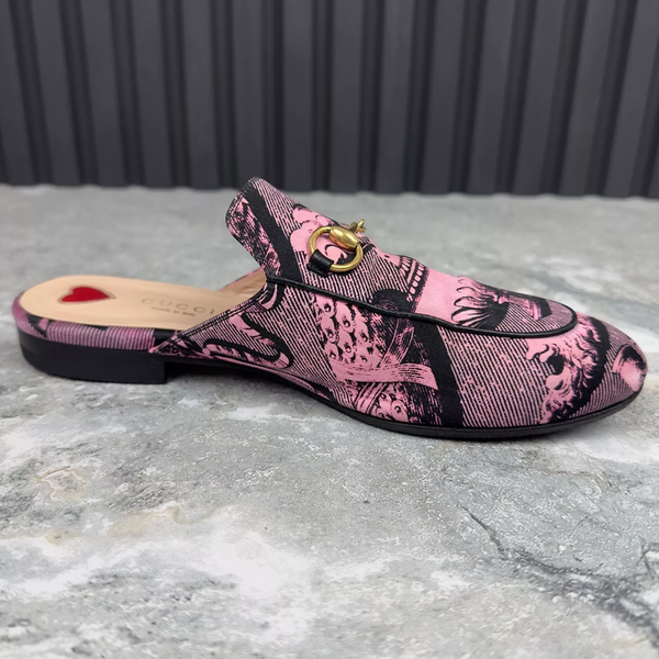 Princetown ST Romain Horsebit Satin Mule Pink Textile