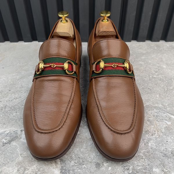 Gucci Quentin Horsebit Web Loafers Black Leather 3968 фото