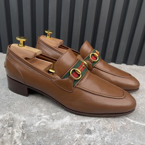 Gucci Quentin Horsebit Web Loafers Black Leather 3968 фото