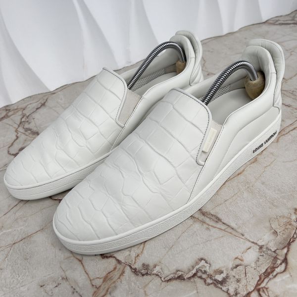 Frontrow Sneakers Slip On White Crocodile Embossed Leather