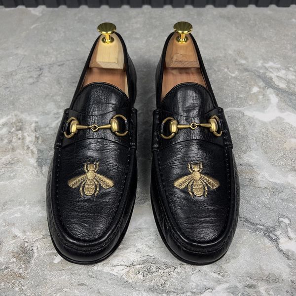 1953 Horsebit Loafer Bee Embroidered Black Leather