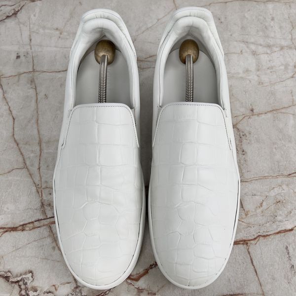 Frontrow Sneakers Slip On White Crocodile Embossed Leather