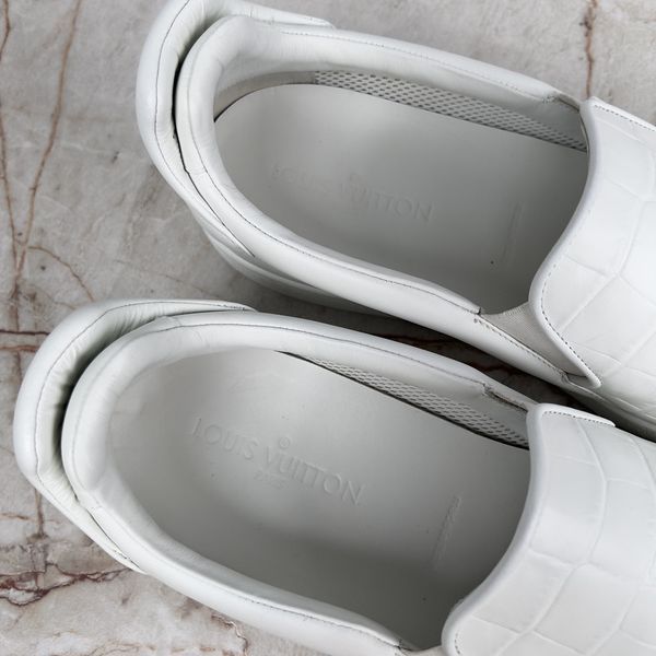 Frontrow Sneakers Slip On White Crocodile Embossed Leather