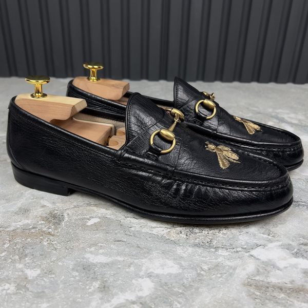 1953 Horsebit Loafer Bee Embroidered Black Leather
