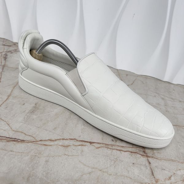 Frontrow Sneakers Slip On White Crocodile Embossed Leather