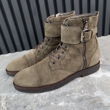 Ankle Ranger Boots Damier Infini Suede Cap Toe Zip Strap