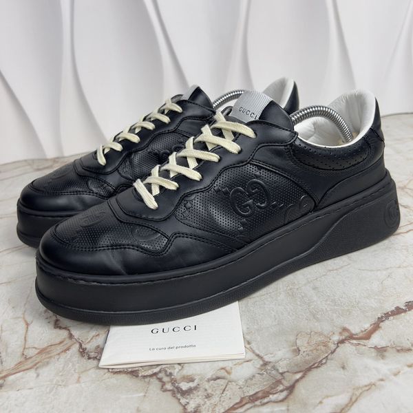 Chunky Platform GG Embossed Monogram Sneaker Black Leather