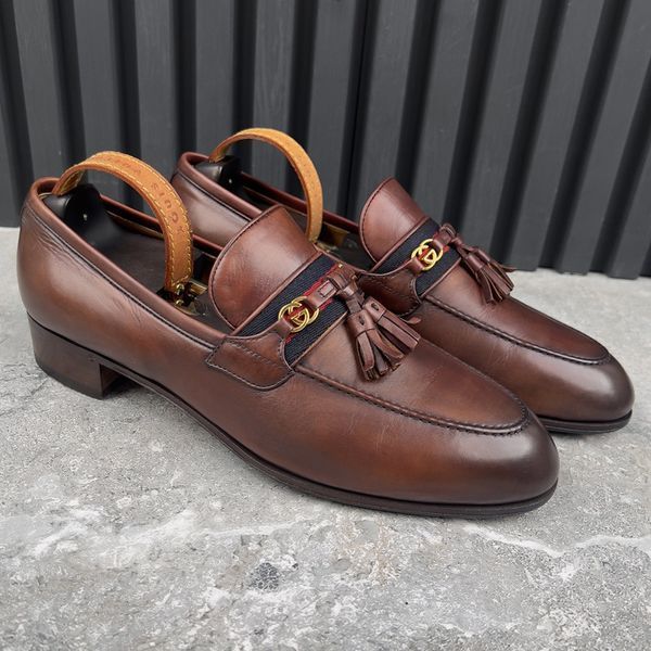 Web Interlocking G Tasseled Loafer Brown Leather