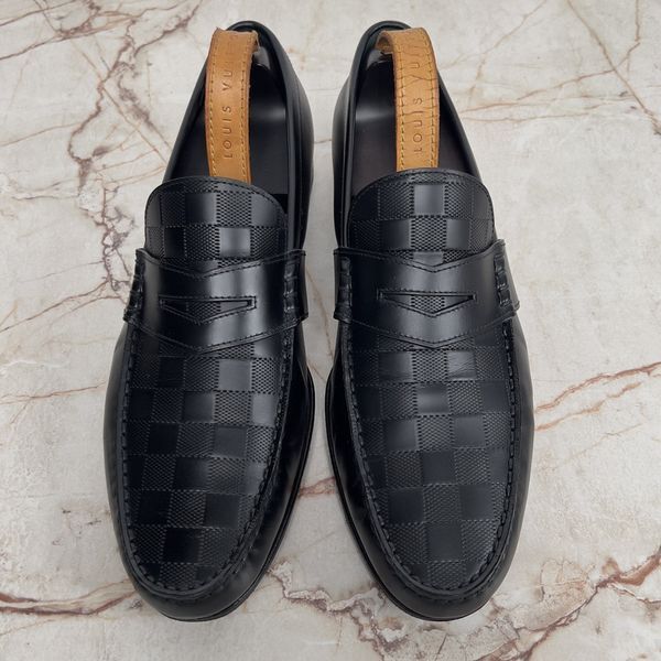 Outline Penny Damier Infini Loafers Black Leather