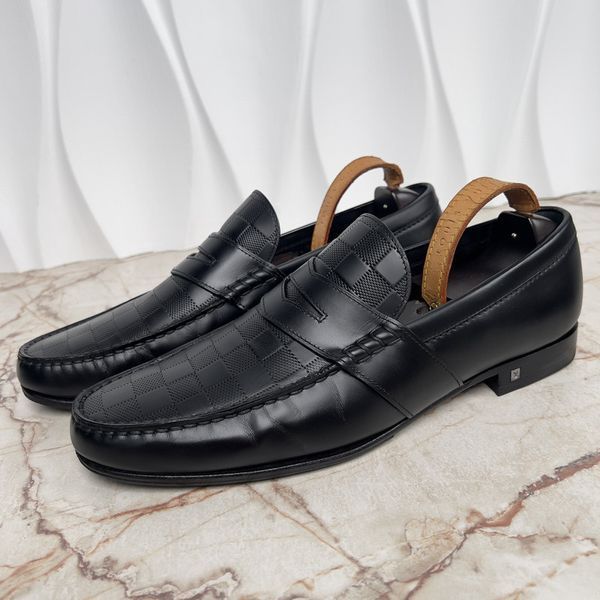 Outline Penny Damier Infini Loafers Black Leather