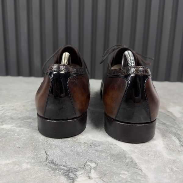 Oxford Dress Shoes Brown Leather Crocodile Trim