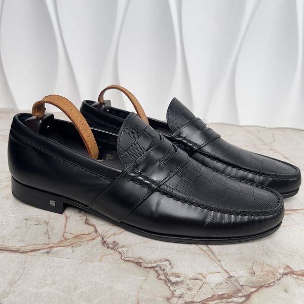 Outline Penny Damier Infini Loafers Black Leather
