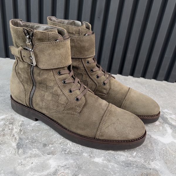 Ankle Ranger Boots Damier Infini Suede Cap Toe Zip Strap
