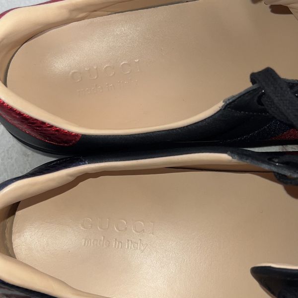 Gucci Ace Web Bee кросівки чорні шкіряні із вишивкою 3032 фото