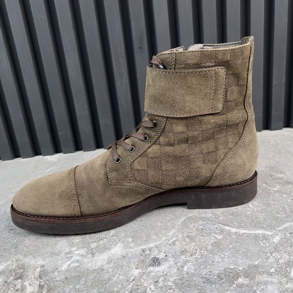 Ankle Ranger Boots Damier Infini Suede Cap Toe Zip Strap