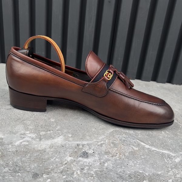 Web Interlocking G Tasseled Loafer Brown Leather