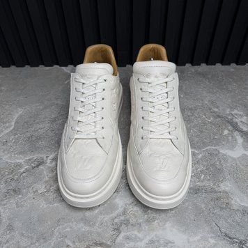 Beverly Hills Sneakers Monogram Embossed White Grained Leather