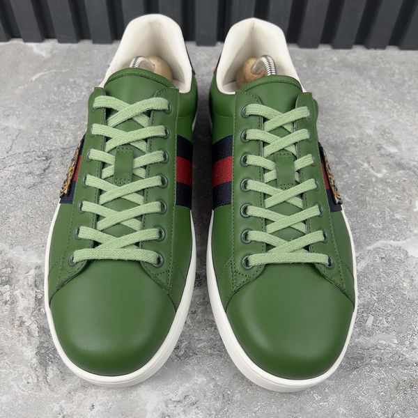 Special Edition Ace Web Sneakers Tiger Embroidered Green Leather