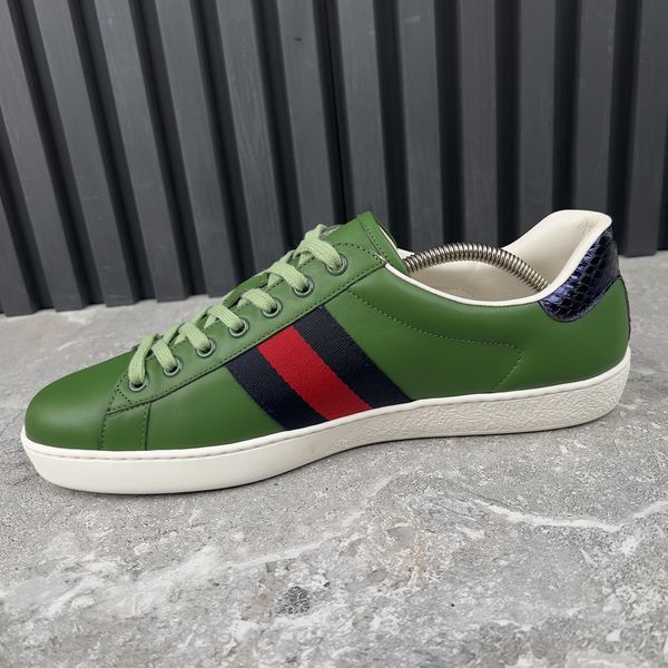 Special Edition Ace Web Sneakers Tiger Embroidered Green Leather