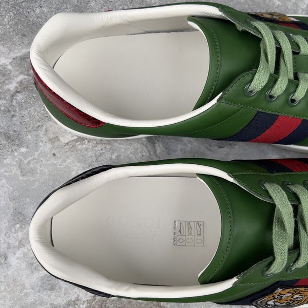 Special Edition Ace Web Sneakers Tiger Embroidered Green Leather