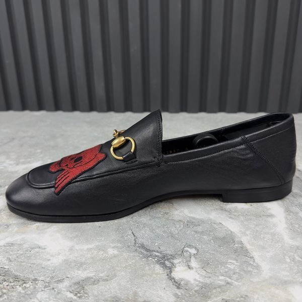 Jordaan Horsebit Skull Embroidered Loafer Black Leather