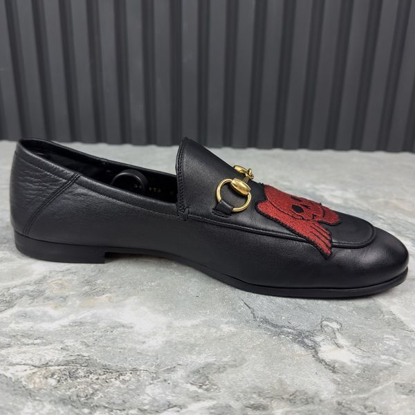 Jordaan Horsebit Skull Embroidered Loafer Black Leather