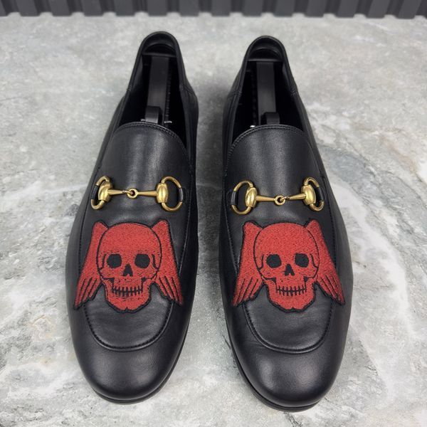 Jordaan Horsebit Skull Embroidered Loafer Black Leather