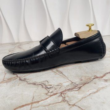 Racetrack Driving Moccasin Black Glazed Leather