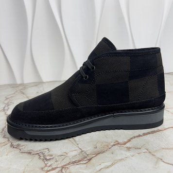 NIGO Damier Giant LV Cozy Lined Ankle Boots Black Wool Lasercut Suede
