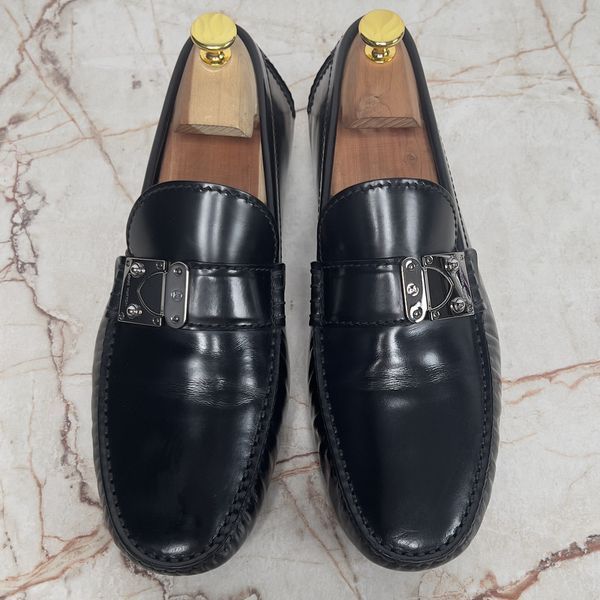 Racetrack Driving Moccasin Black Glazed Leather