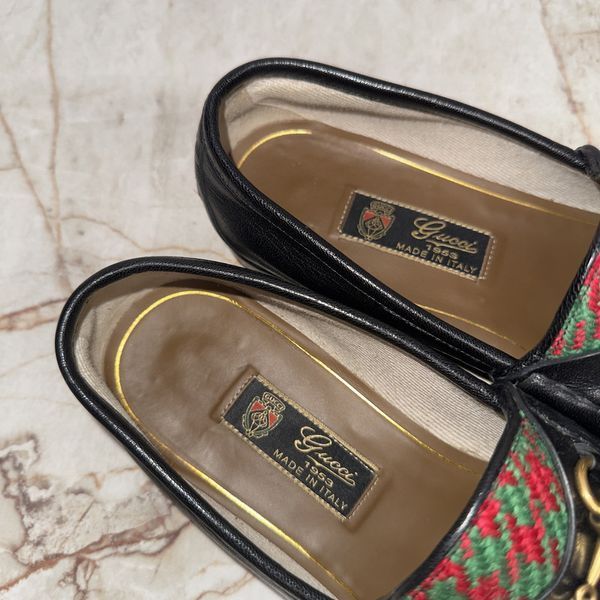 Gucci 1953 Horsebit Loafers Tweed Black Leather 3680 фото