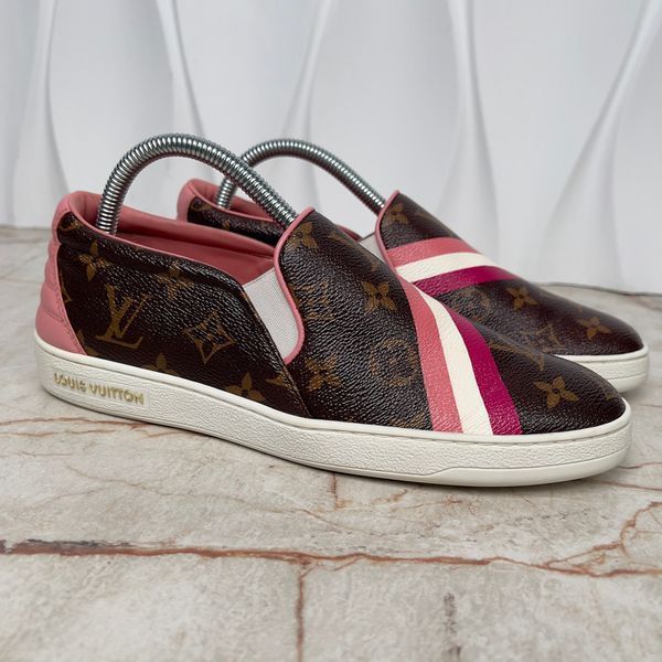 Frontrow Monogram Slip On Sneakers Brown Canvas