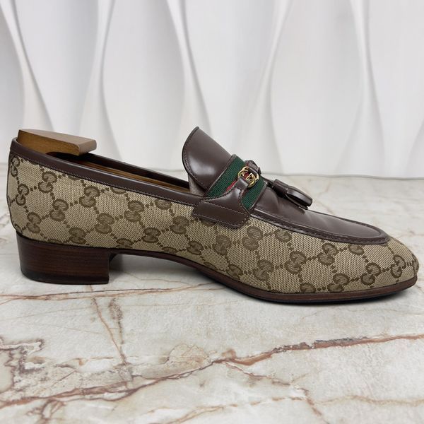 Лофери коричневі шкіряні та з бежевої канви GG Monogram 3375 фото