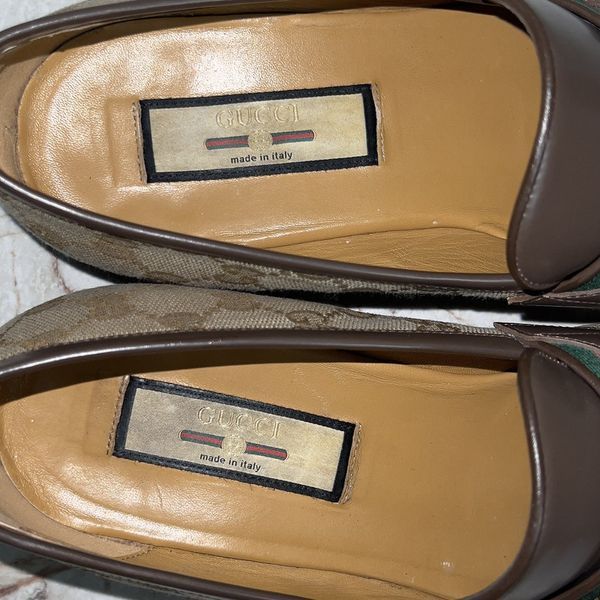 Лофери коричневі шкіряні та з бежевої канви GG Monogram 3375 фото