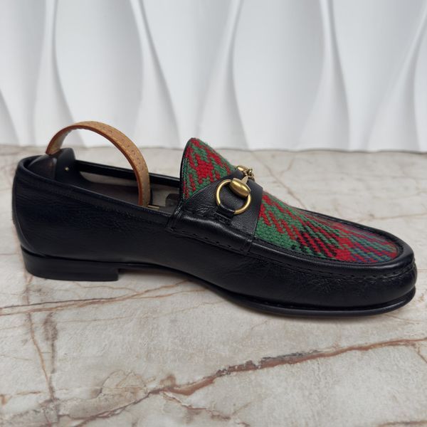 Gucci 1953 Horsebit Loafers Tweed Black Leather 3680 фото