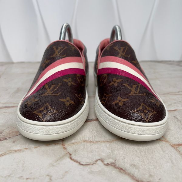 Frontrow Monogram Slip On Sneakers Brown Canvas
