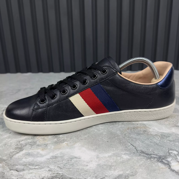 Ace Blind Embroidered Web Sneakers Black Leather