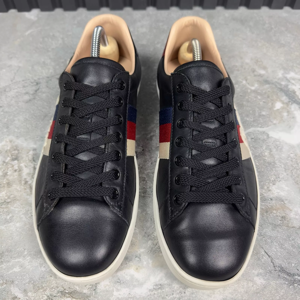 Ace Blind Embroidered Web Sneakers Black Leather