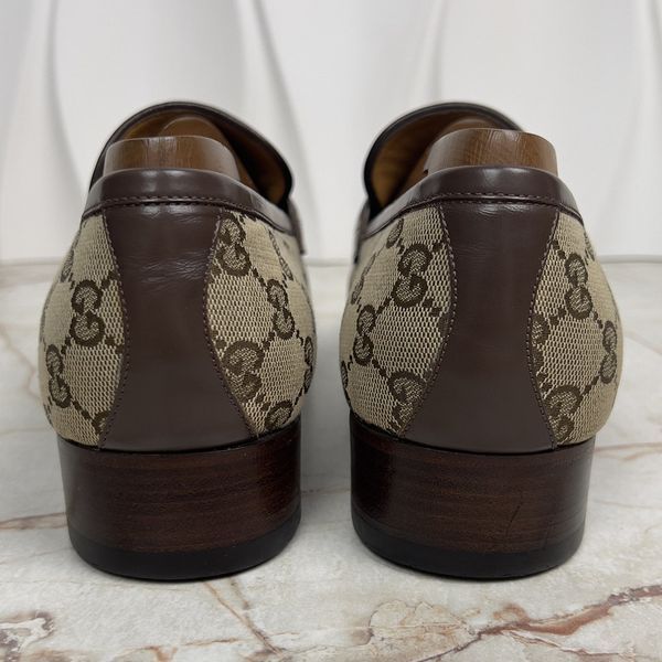 Лофери коричневі шкіряні та з бежевої канви GG Monogram 3375 фото