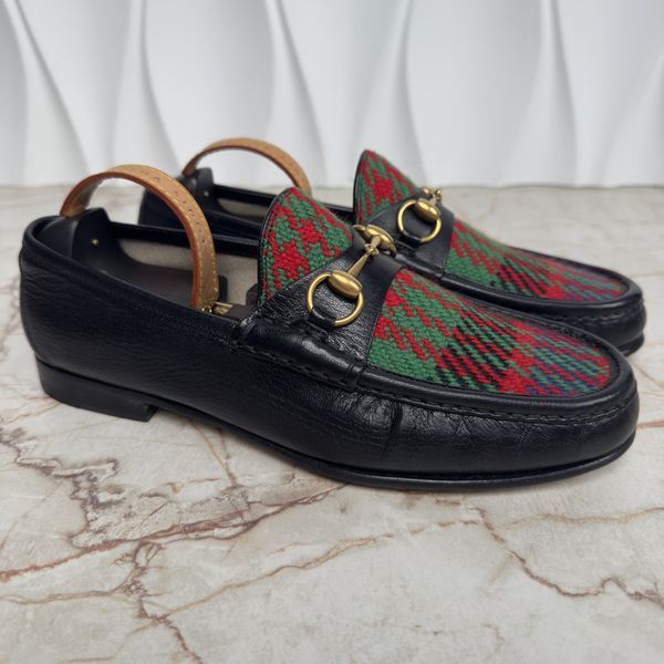 Gucci 1953 Horsebit Loafers Tweed Black Leather 3680 фото