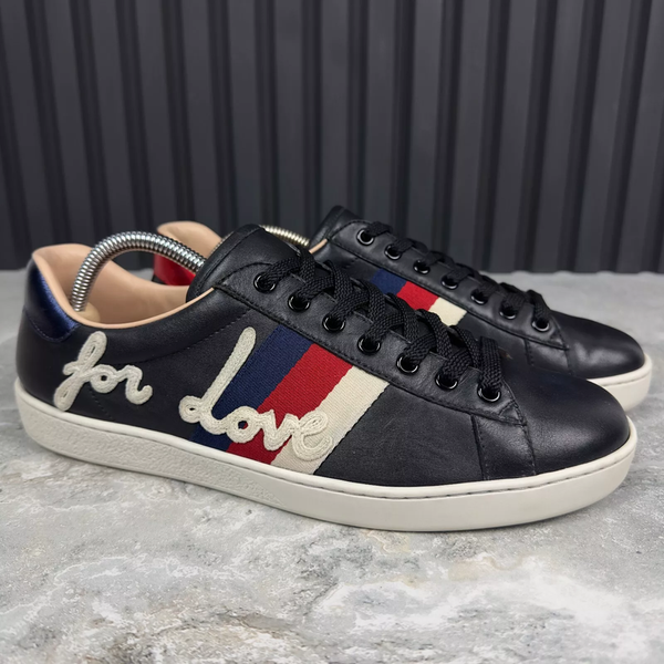 Ace Blind Embroidered Web Sneakers Black Leather