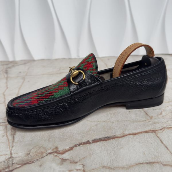 Gucci 1953 Horsebit Loafers Tweed Black Leather 3680 фото